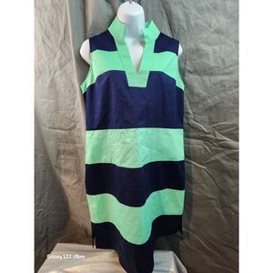Sail To Sable Striped Classic Tunic Shift Navy/Mint Green Sleeveless Size Medium